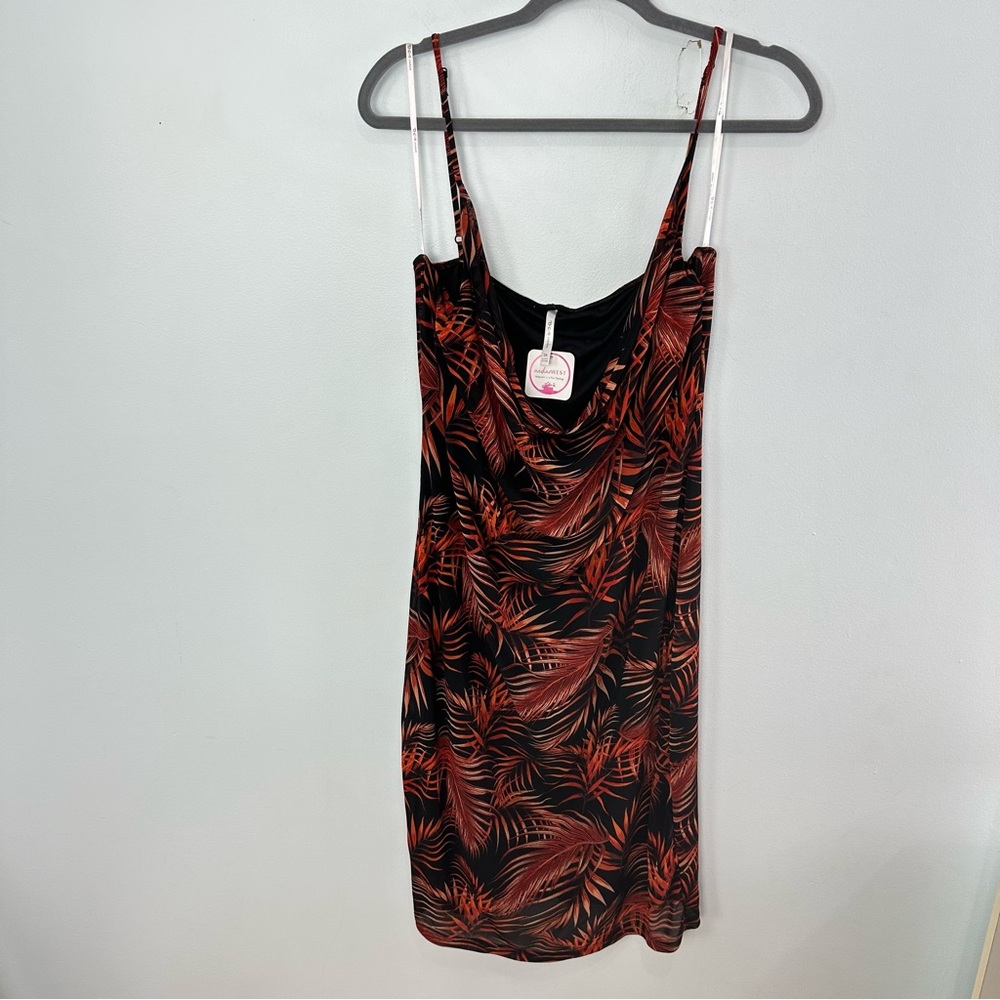 d.n.a. Couture Size 3X Black & Rust Tropical Spaghetti Strap Lined Dress NWT